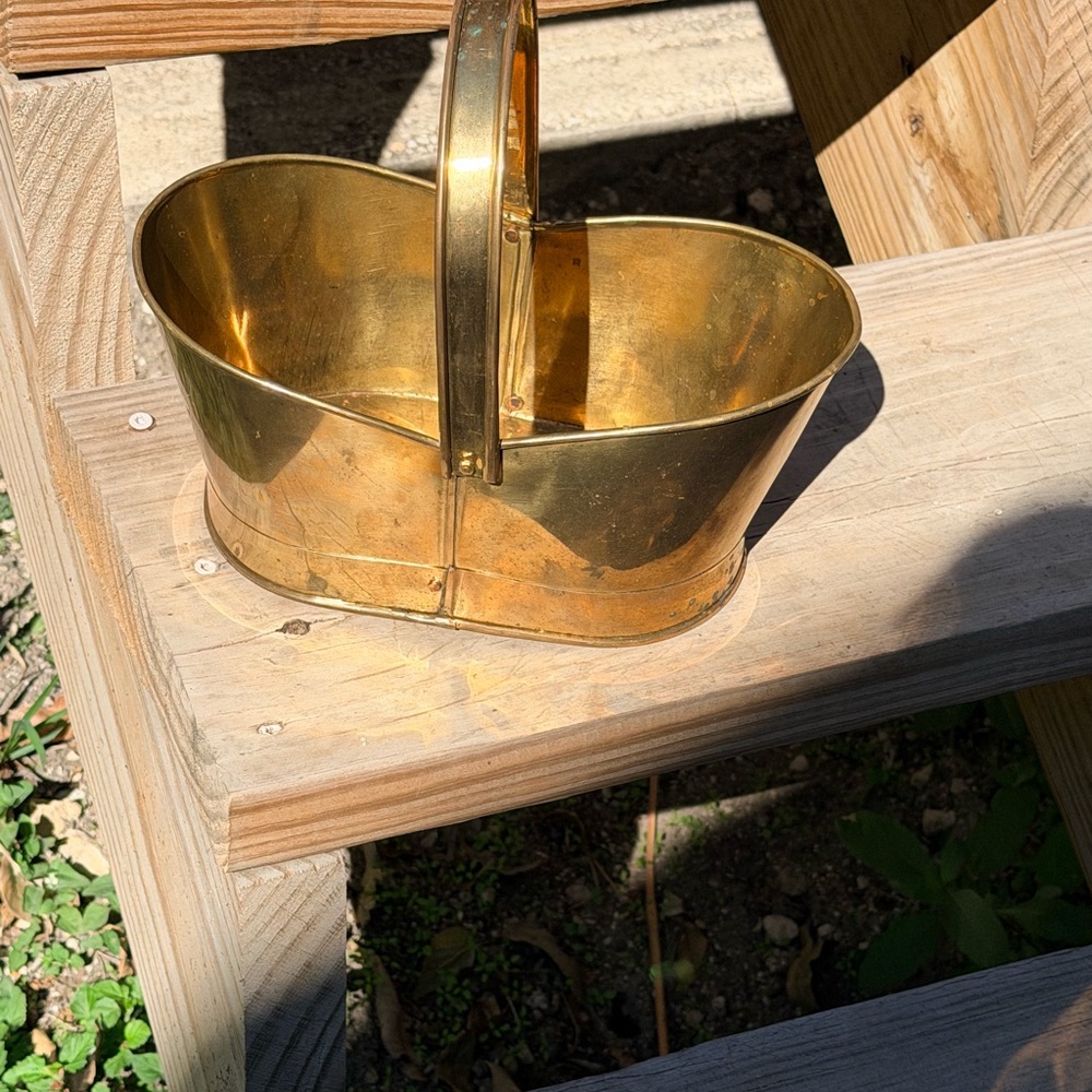 Vintage Solid Brass Bucket with Handle • Patina Decor Piece
